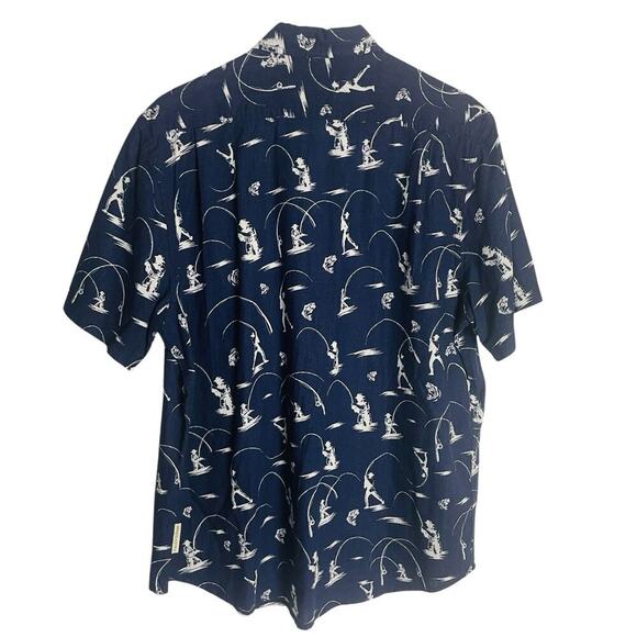 Field & Stream Fly Fishing Patriotic Shirt Mens L Navy Linen Blend Short Sleeve - Picture 3 of 11